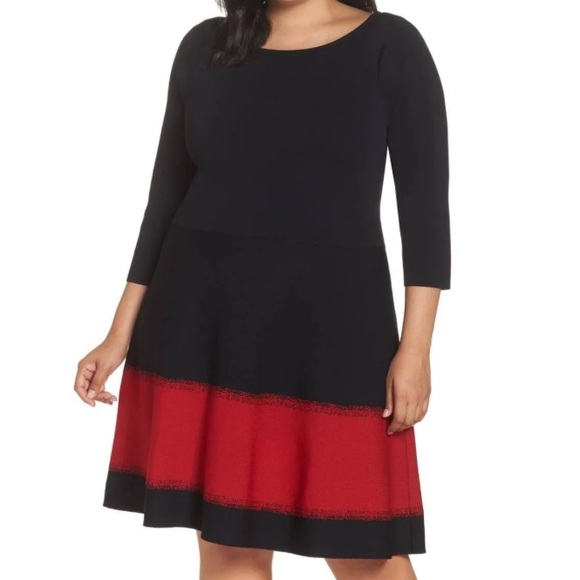 Eliza J Dresses & Skirts - Eliza J Black & Red Contrast Stripe Knit Fit & Flare Dress